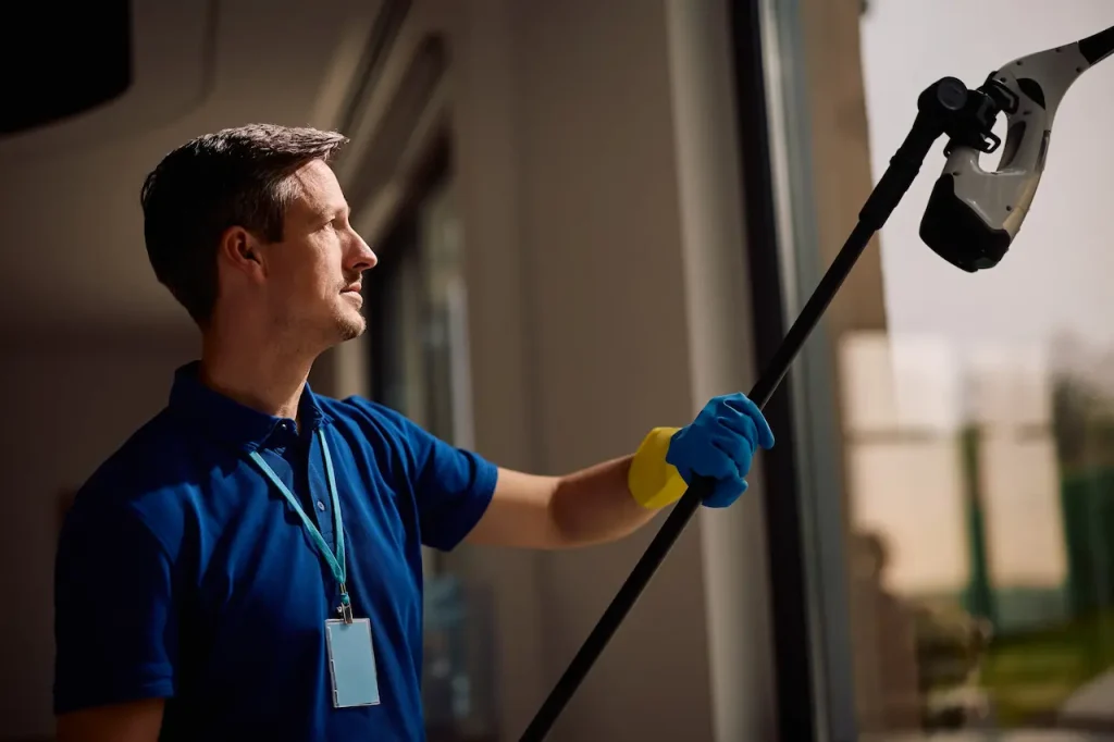man cleaning window in windsor